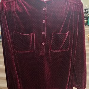 Vintage Velvet Burgundy Button-Up Blouse